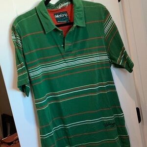 Green stripe billabong collar polo tee snap fasten XL
